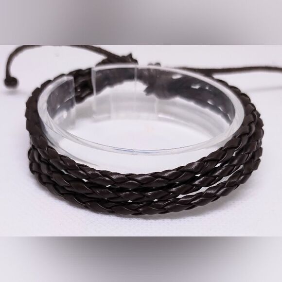 Men's leather bracelet braided layered brown new e36 - Picture 1 of 1